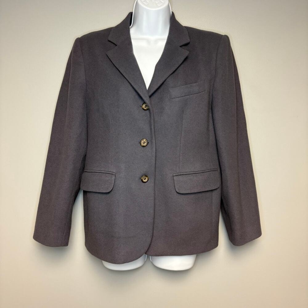 VTG L.L. Bean 90s Minimalist Wool Cashmere Petite Womens Grey Lined Blazer Sz 8P